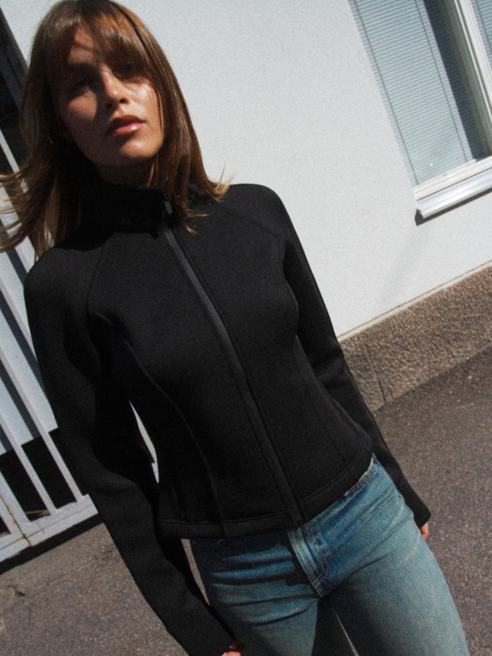 Women’s scuba effect Black Zip-Up Fitted Jacket